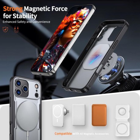 Противоударный чехол kalebol с подставкой 360 с MagSafe на iPhone 17 Pro Max - серый