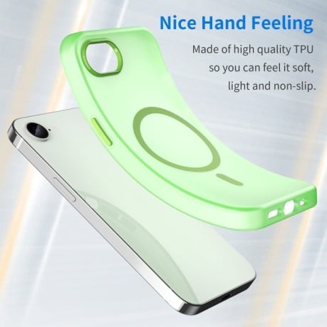 Противоударный чехол MagSafe Frosted Translucent TPU + PC для iPhone 16e - зеленый