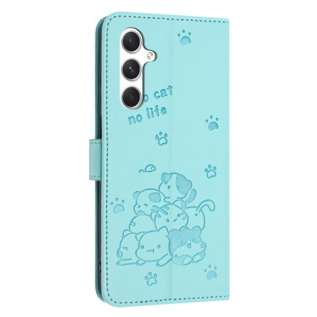Чехол-книжка Embossed Kitten Phone Leather для Samsung Galaxy A56 5G - зеленый