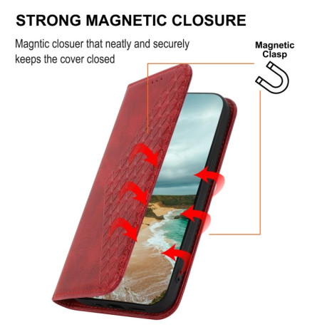Чехол-книжка Cubic Grid Calf Texture для Samsung Galaxy S23 5G - красный