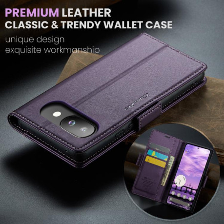 Чехол-книжка CaseMe 023 Butterfly Buckle Litchi Texture RFID Anti-theft Leather для Google Pixel 9a - фиолетовый
