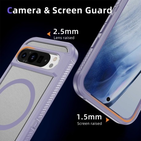 Противоударный чехол Guard MagSafe Holder Matte PC Hybrid для Google Pixel 9 Pro - Purple Transparent