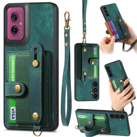 Протиударний чохол Retro Cross Wristband Wallet Leather для Motorola Moto G55 - зелений
