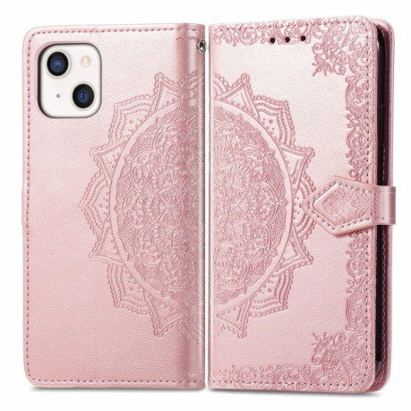 Чехол-книжка Mandala Embossing Pattern на iPhone 13 mini - розовое золото