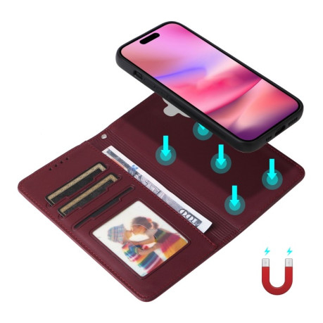 Чохол-книжка BETOPNICE BN-005 2 in 1 Detachable Imitate Genuine Leather для iPhone 16 - винно-червоний