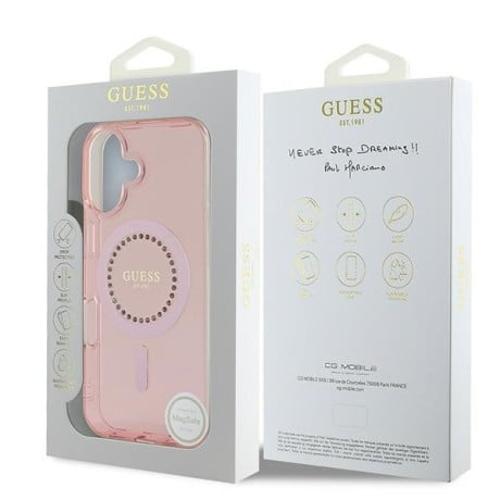 Оригинальный чехол Guess IML Rhinestones MagSafe для iPhone 16 - Pink