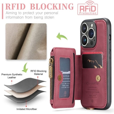 Чехол CaseMe C20 Multifunctional RFID Leather для iPhone 15 Pro Max - красный