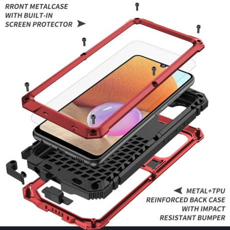 Противоударный металлический чехол R-JUST Dustproof на Samsung Galaxy A32 - красный