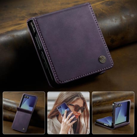 Чохол-книжка CaseMe 033 з фактурою Calf та захистом від сканування RFID на Samsung Galaxy Filp 7 5G - фіолетовий