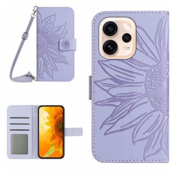 Чехол-книжка Skin Feel с рисунком подсолнуха на OPPO Reno15 Pro 5G Global — фиолетовый