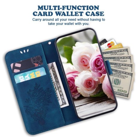 Чехол-книжка Butterfly Rose Embossed для Xiaomi Redmi Note 14 4G 164.48mm - синий