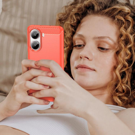 Протиударний чохол Brushed Texture Carbon Fiber на Xiaomi Poco X7 Pro - червоний