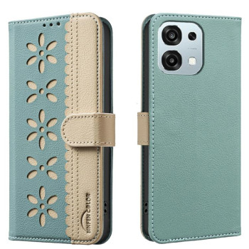 Чехол-книжка Splicing Color Hollow Flower Pattern RFID на OPPO A6 Pro 5G/4G Global / F31 5G — зелёный