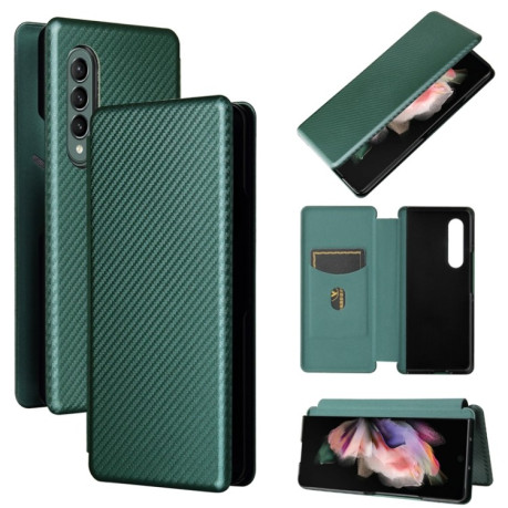 Чехол-книжка Carbon Fiber Texture на Samsung Galaxy Z Fold 3 - зеленый