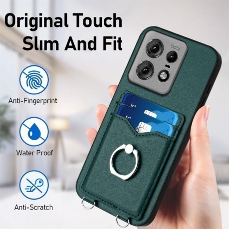 Протиударний чохол R20 Ring Card Holder для Motorola Edge 50 Pro 5G - зелений