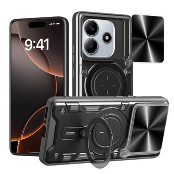 Чехол со шторкой камеры CD фактурой и подставкой на Xiaomi Redmi Note 14 5G/Poco M7 Pro 5G - черный