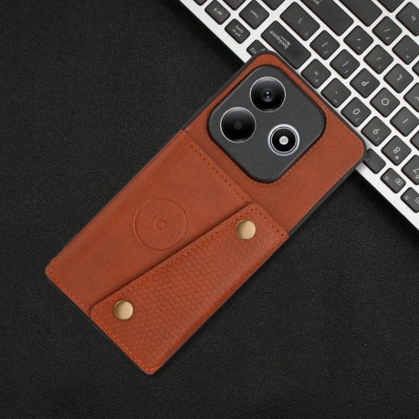 Противоударный чехол Double Buckle для Xiaomi Redmi Note 14 5G - коричневый