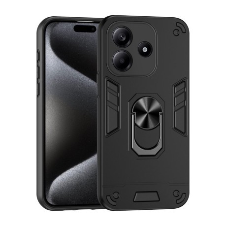Ударозащитный чехол Metal Ring Holder для Xiaomi Redmi Note 14 5G - черный