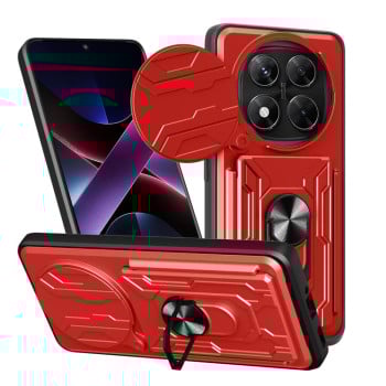 Чехол со шторкой на камеру Sliding Camshield и подставкой на Xiaomi Redmi Note 14 Pro 4G - красный