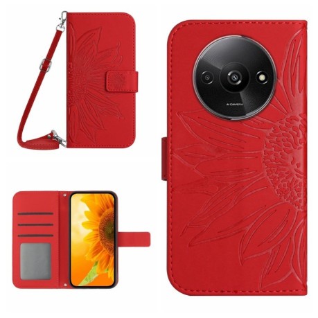 Чехол-книжка Skin Feel Sun Flower для Xiaomi Redmi A3 - красный