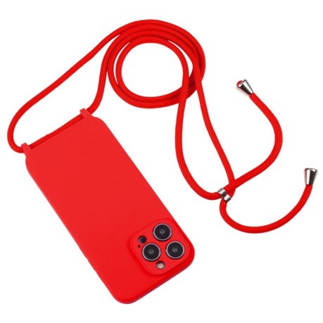 Чехол Crossbody Lanyard Liquid Silicone Caseна iPhone 15 Pro - красный