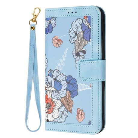 Чехол-книжка Floral Pattern Leather для Samsung Galaxy A56 5G - голубой