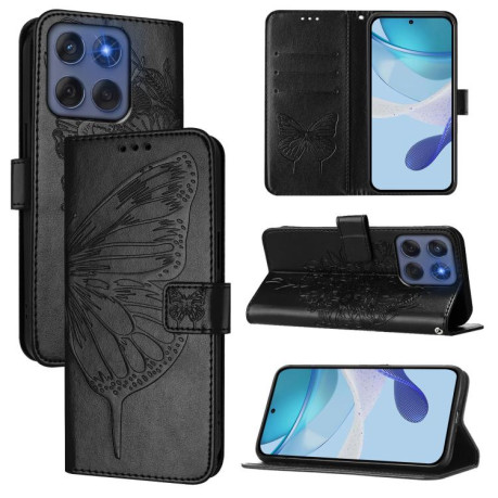 Чехол-книжка Embossed Butterfly для Motorola Edge 5G 2025 / 60 Fusion 5G - черный