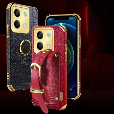 Противоударный чехол Electroplated Wrist Strap Crocodile Leather на Xiaomi Redmi Note 13  - белый