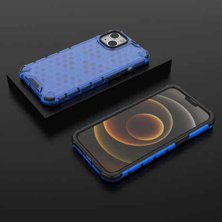 Противоударный чехол Honeycomb with Neck Lanyard для iPhone 14/13 - синий