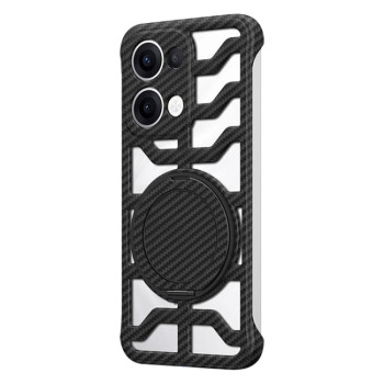 Чехол Hollow Carbon Fiber Rotating Bracket MagSafe для OPPO Reno13 Global - черный