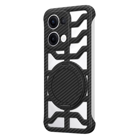 Чехол Hollow Carbon Fiber Rotating Bracket MagSafe для OPPO Reno13 Global - черный