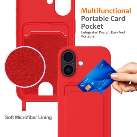 Силиконовый чехол Integrated Card Bag Solid Color Liquid Silicone на iPhone 17 - красный