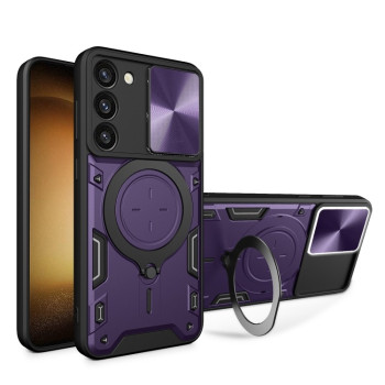 Противоударный чехол CD Texture Sliding Camshield для Samsung Galaxy S23 5G - фиолетовый