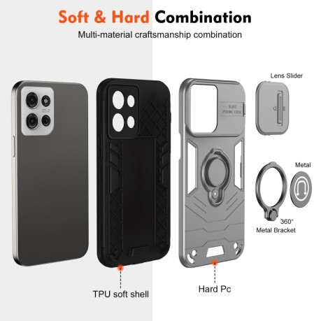 Противоударный чехол Sliding Camshield Ring Holder для Motorola Moto G75 - серый