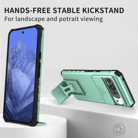 Противоударный чехол Stereoscopic Holder Sliding для Google Pixel 9 Pro XL - зеленый