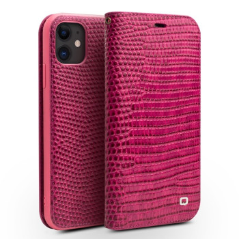 Кожаный чехол-книжка QIALINO Crocodile Texture для iPhone 11 - пурпурно-красный