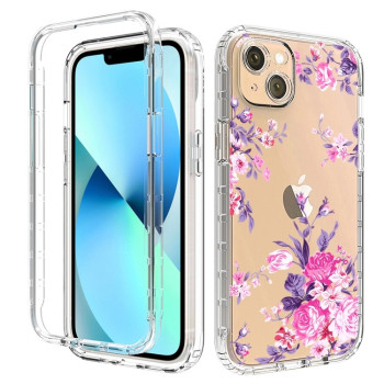 Противоударный чехол Transparent Painted для iPhone 14 - Pink Flower