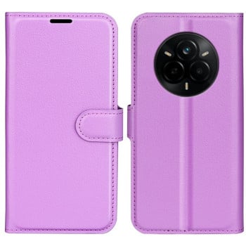 Чехол-книжка Litchi Texture Horizontal Flip Leather на Realme 14 Pro+ - фиолетовый