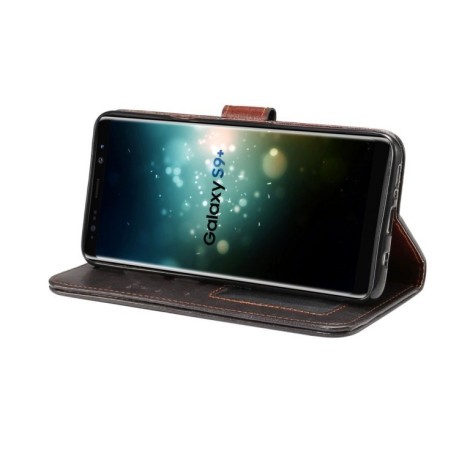 Шкіряний чохол-книга Samsung Galaxy S9+/G965 Crazy Horse Texcture чорний з коричневим простроченням