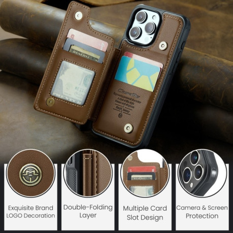 Чохол CaseMe C22 Card Slots Holder RFID Anti-theft для iPhone 16 Pro - коричневий
