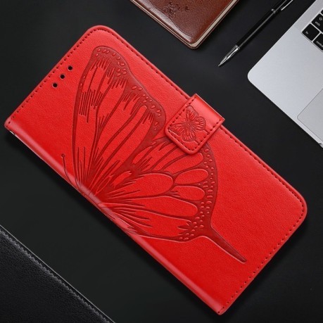 Чехол-книжка Embossed Butterfly для Realme GT 6T 5G Global - красный