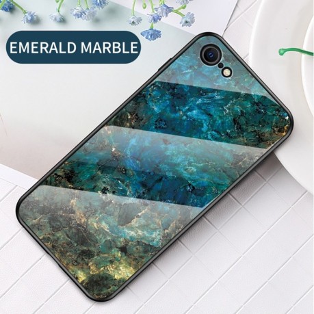 Стеклянный чехол Colored Painting Marble Pattern на iPhone SE 3/2 2022/2020/7/8 - Emerald