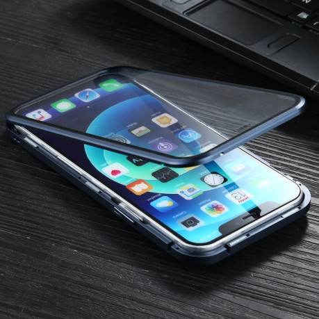 Двусторонний магнитный чехол Sliding Lens Cover Mirror Design на iPhone 12 mini-синий