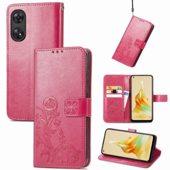 Чехол Four-leaf Clasp Embossed Buckle на OPPO Reno8 T 4G - Rose