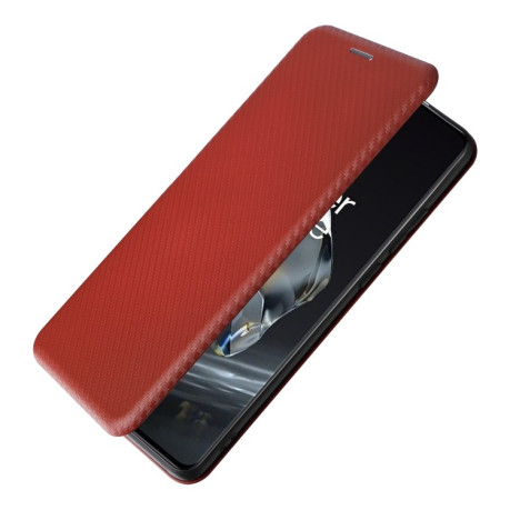 Чехол-книжка Carbon Fiber Texture на OnePlus 12 - коричневый