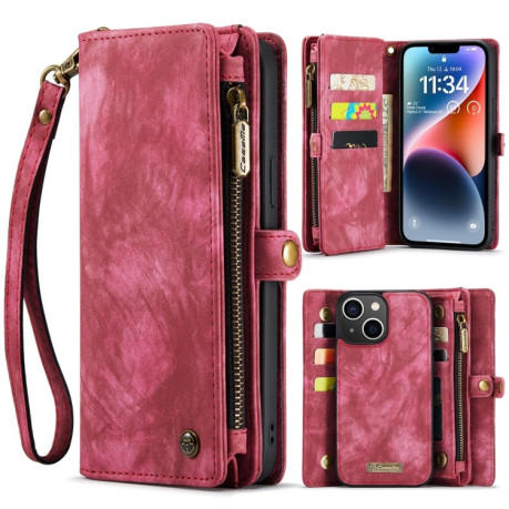 Чехол-кошелек CaseMe 008 Series Zipper Style на iPhone 15 Plus - красный