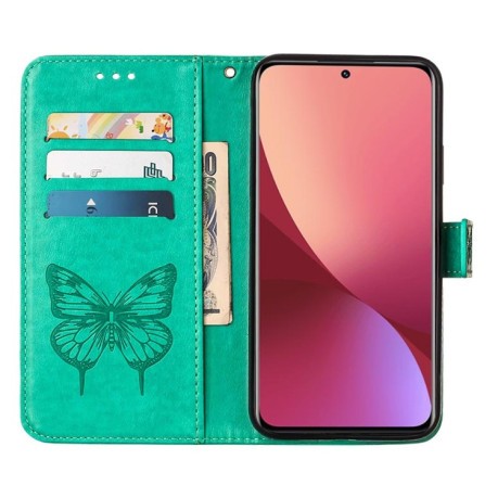 Чехол-книжка Embossed Butterfly для Xiaomi 12 Lite - зеленый