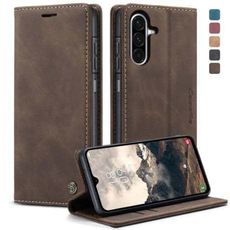 Чехол-книжка CaseMe-013 многофункциональный с кармашком на карт на Samsung Galaxy A17 4G - кофейный