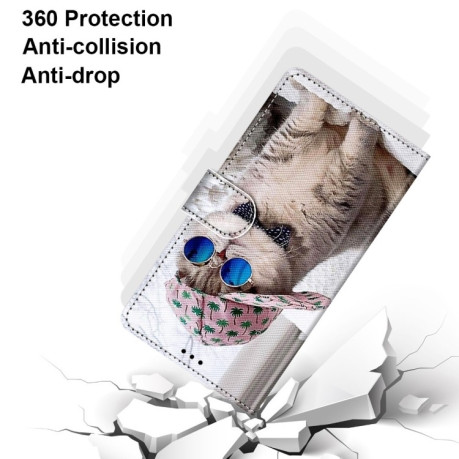 Чехол-книжка Coloured Drawing Cross для Samsung Galaxy S22 Ultra 5G - Oblique Hat Blue Mirror Cat