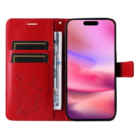 Чохол-книжка Embossed Butterfly для iPhone 16 – червоний